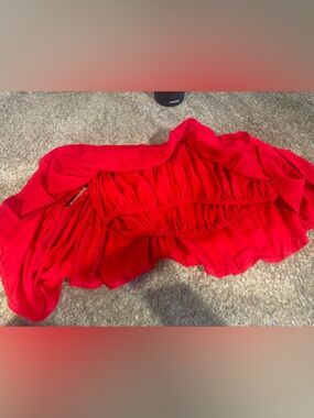 Clio Bright Red Ruched Strapless Crop Top